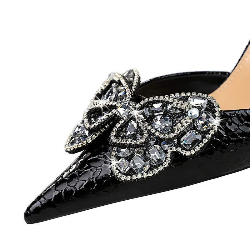 Kitten Heels Sandals Women Shoes with Rhinestone Bowknot for Summer Banquets