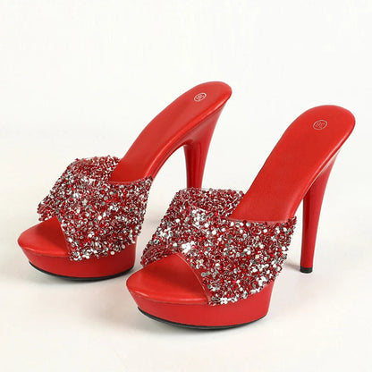 Glitter Sequined PVC Transparent Platform Slippers for Women