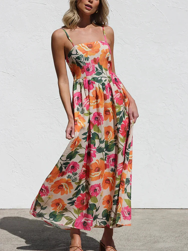 | Floral Backless Slip Maxi Dress