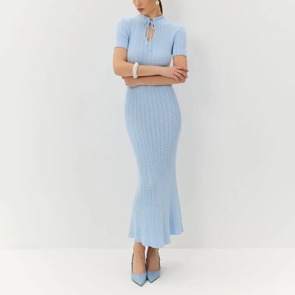Knit Hollow Short Sleeve Midi Dress