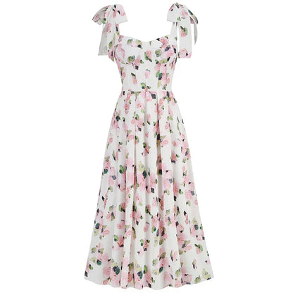 Floral back lace-up suspender dress