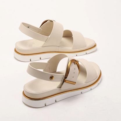 | Gold-Buckle Strap Sandals