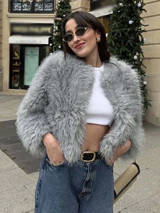 Faux Fur Jackets Women Casual Loose Warm Soft Cardigan Coats Female 2024 Winter Fashion Solid Long Sleeves Outwears Lady