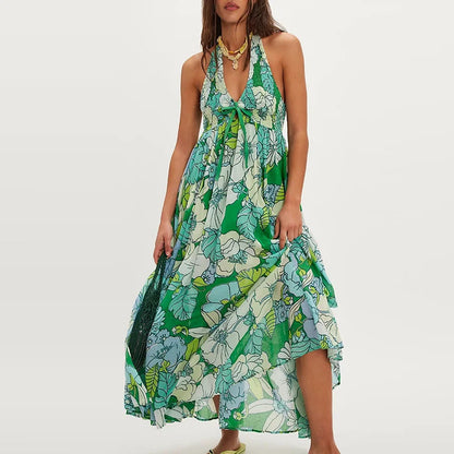 | Floral Halter Maxi Beach Dress