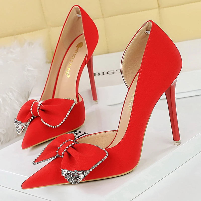 Luxury Rhinestone Bow Women Pumps High Heels Shoes