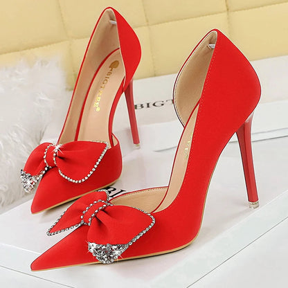 Luxury Rhinestone Bow Women Pumps High Heels Shoes