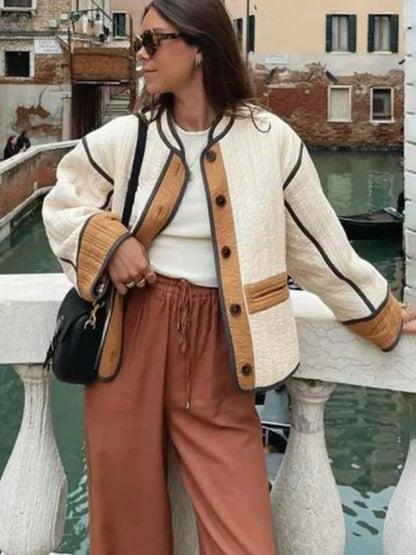 Quilted Contrast Cotton Casual Coat
