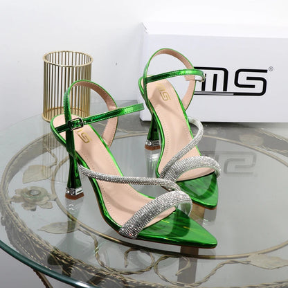 Elegant green high heel shoes for summer, new luxury design