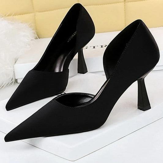 Silk Women Pumps with 7 cm Heels for Spring and Autumn Fashion