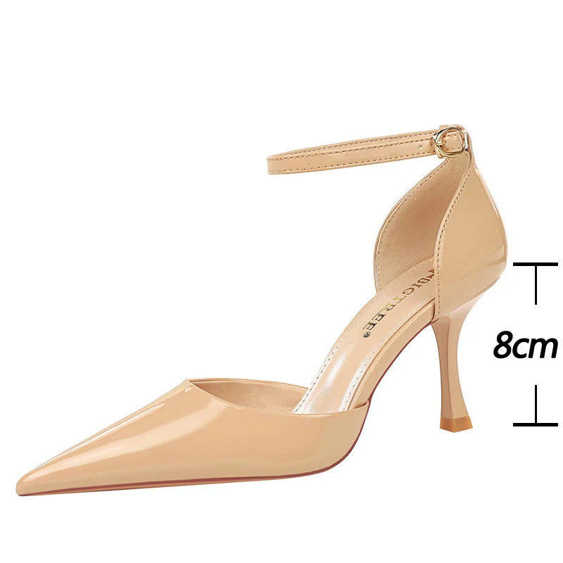 Summer Kitten Heels Sandals Women Pumps Patent Leather 8 cm Heels