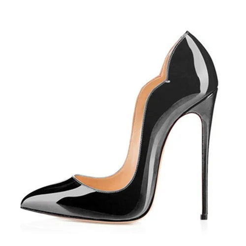 Black Patent Pointed Toe Stiletto High Heels for Women