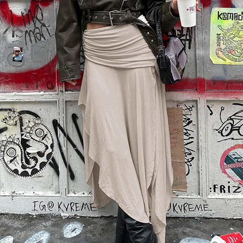 Fold Split Loose A-line Midi Skirt