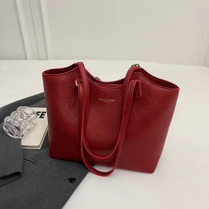 | Soft Vegan Leather Tote Bag with Shoulder Straps