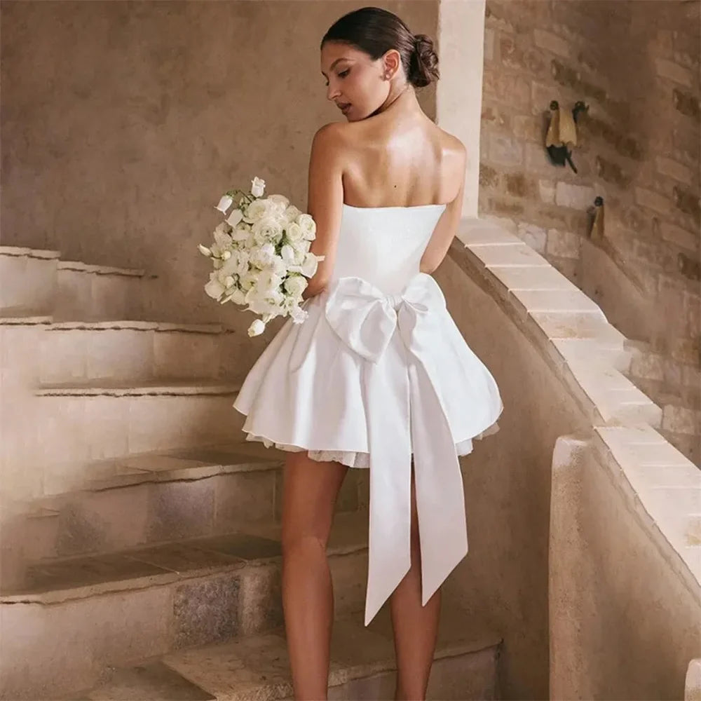 Lace Appliques Bow Mini Vacation Dress