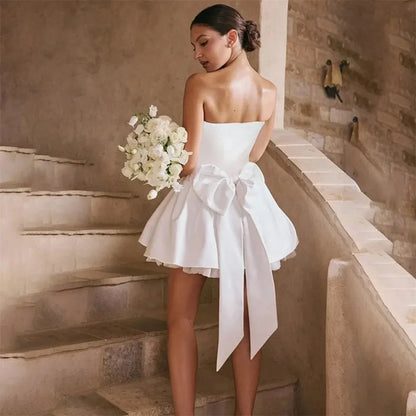 Lace Appliques Bow Mini Vacation Dress