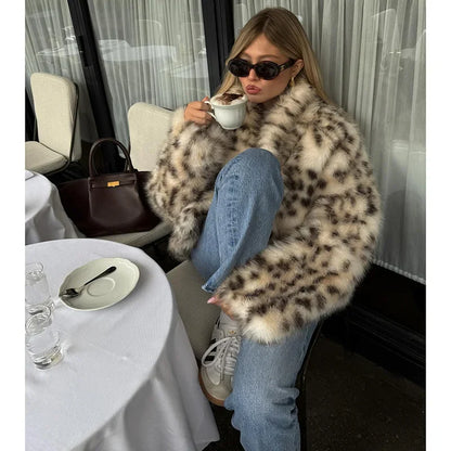Leopard Faux Fur Plush Warm Coat