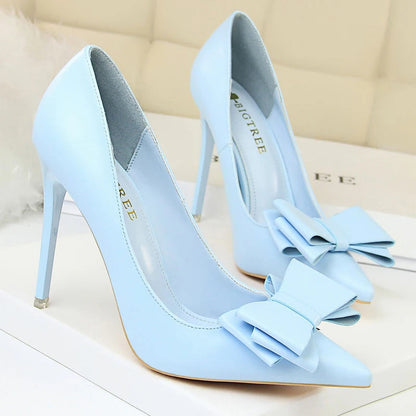 Black Classic Stiletto Pumps with Bow-knot Detail in PU Leather