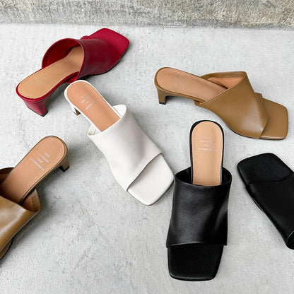 | Red Leather Heeled Mules