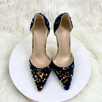 Blue Sequins Women Sexy Extremely High Heels