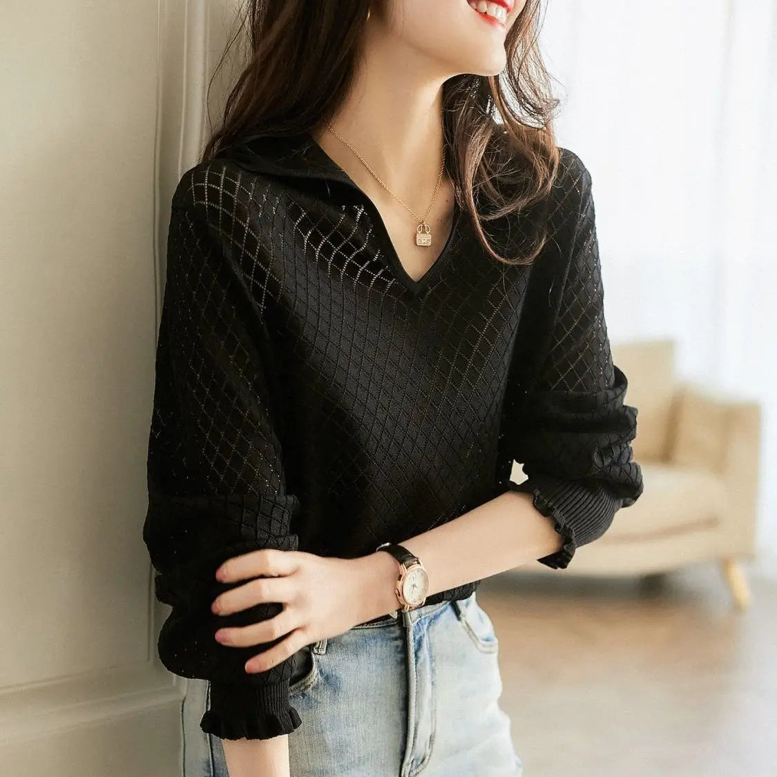 | Knit Top in Diamond Pattern