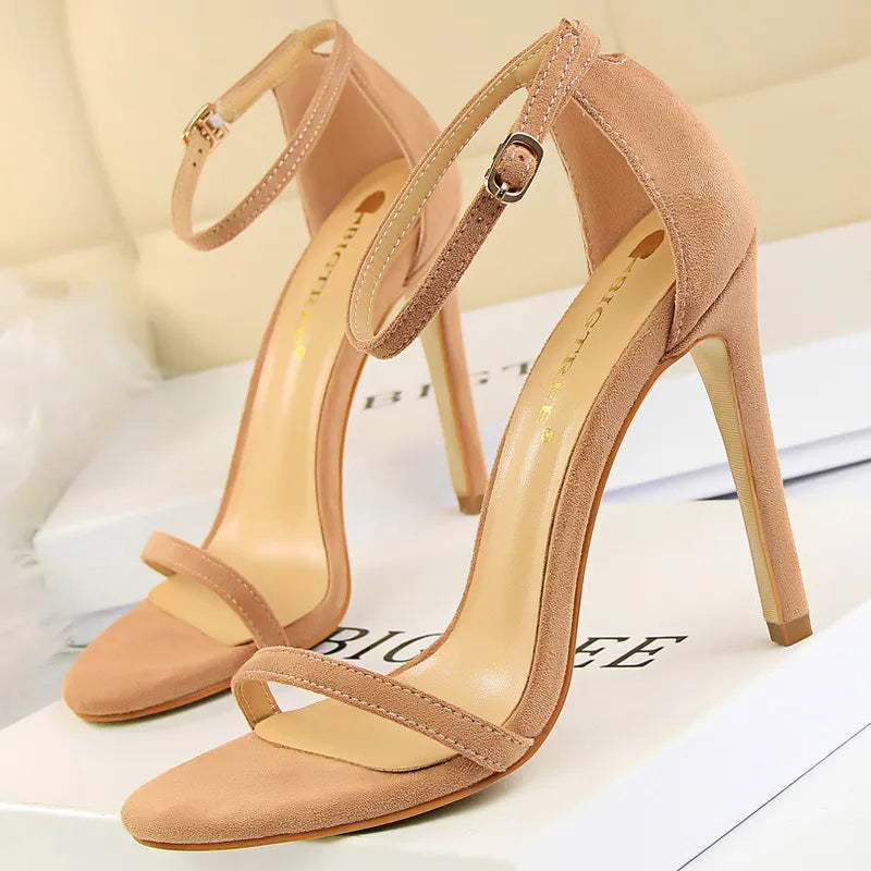 Suede Women Sandals with Stiletto Heels - 11cm and 8cm High Heels