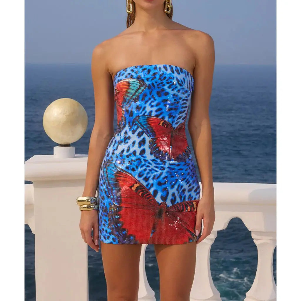 Strapless Sequined Starfish Vacation Dress