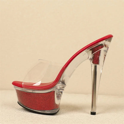 Crystal Transparent High Heel Platform Slippers for Women - Stripper Shoes