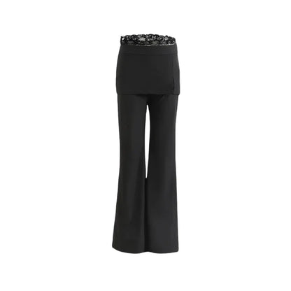 Women Lace Patch Strap Bootcut Pants white