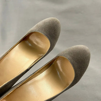 Grey Faux Suede Round Toe High Heel Shoes for Women