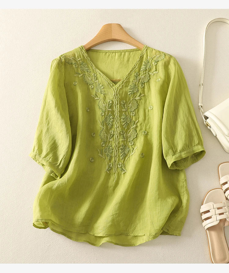 | V-Neck Cotton Blouse