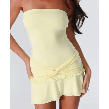 Solid Color Frills Ruffled Bodycon Dress