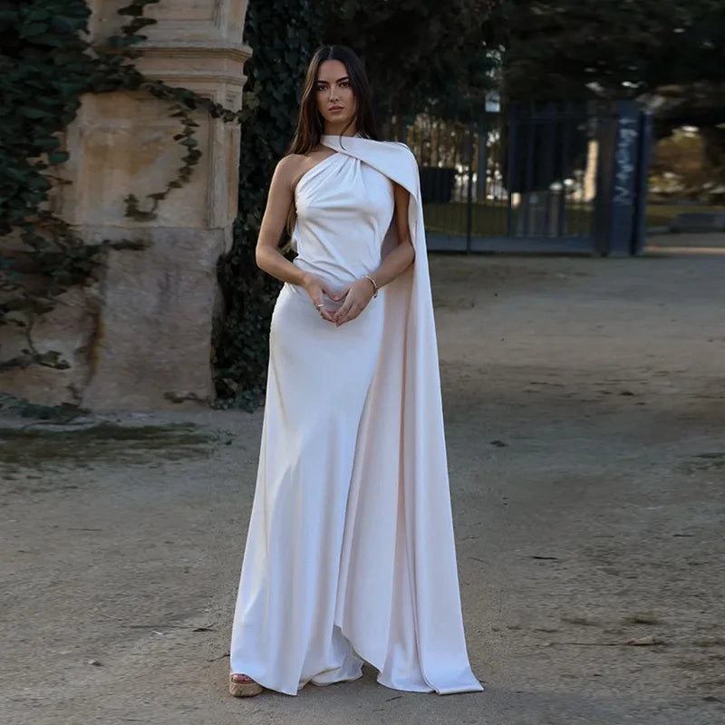 Satin Ribbon Halter Backless Maxi Dress