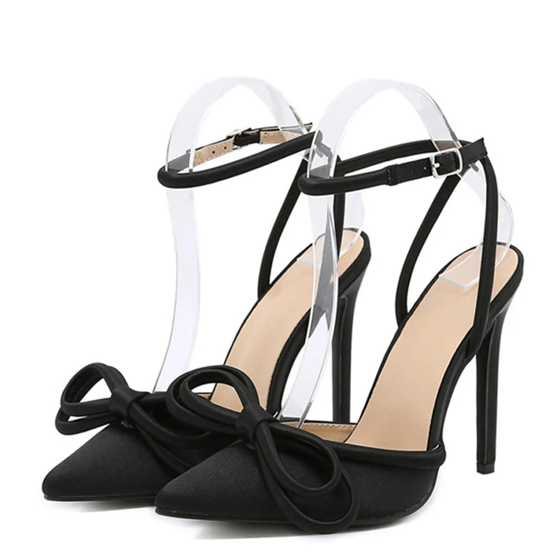 Butterfly Thin High Heel Pointed Toe Ankle Strap Pumps Sandals for Women