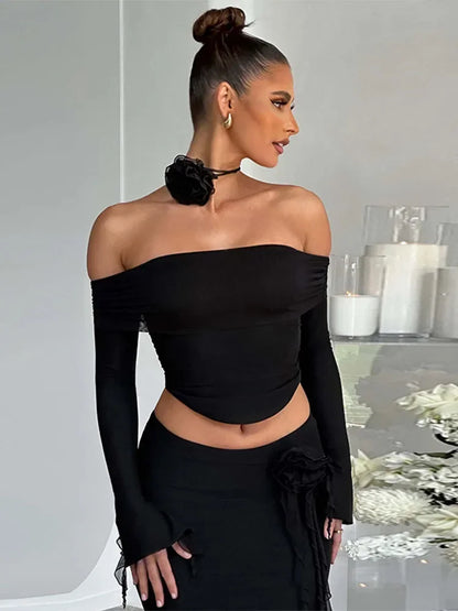Backless Lace Up Skirt Two Piece Set