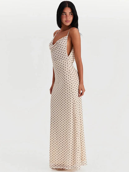 Spaghetti Strap Polka Dot Irregular V Neck Vacation Dress