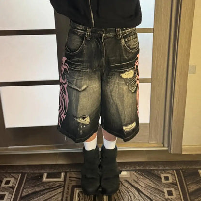 Striped Loose Denim Shorts Pant