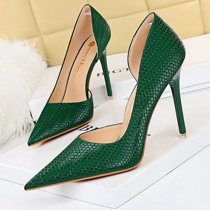 Weave Design Kitten Heels Women Shoes Pointed Stiletto Pumps