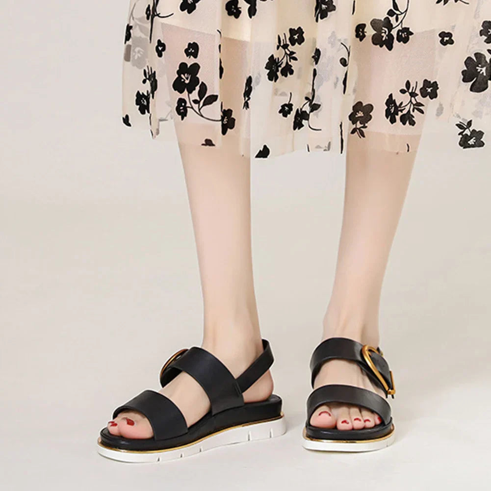 | Gold-Buckle Strap Sandals