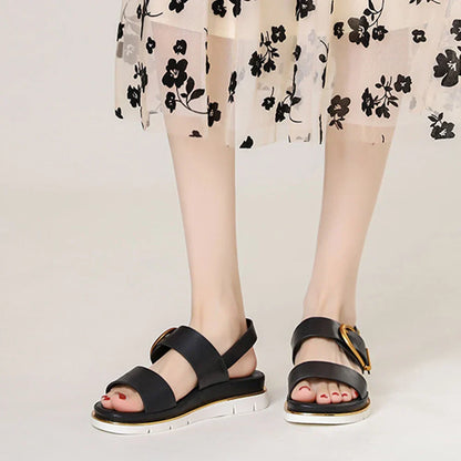 | Gold-Buckle Strap Sandals