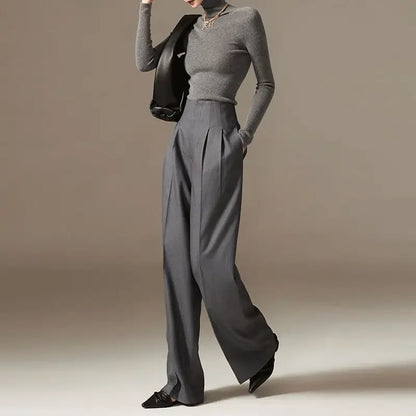 Draped Tight Waist Wide Leg Pant
