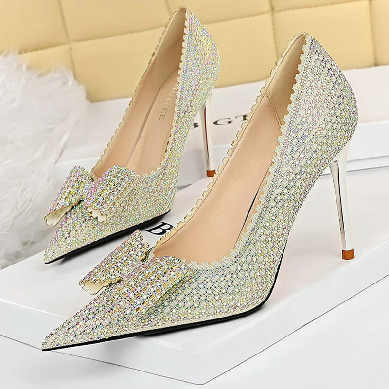 Rhinestone Bow Princess Pumps for Women Wedding Fashion Shoes