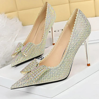 Rhinestone Bow Princess Pumps for Women Wedding Fashion Shoes