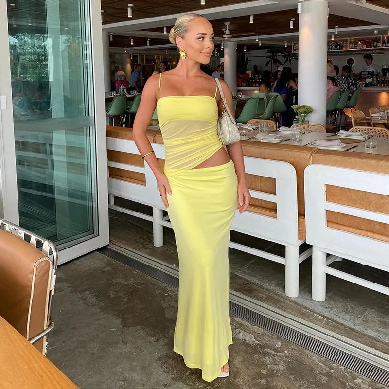 Sleeveless Crop Dress Skirt Two Piece Set