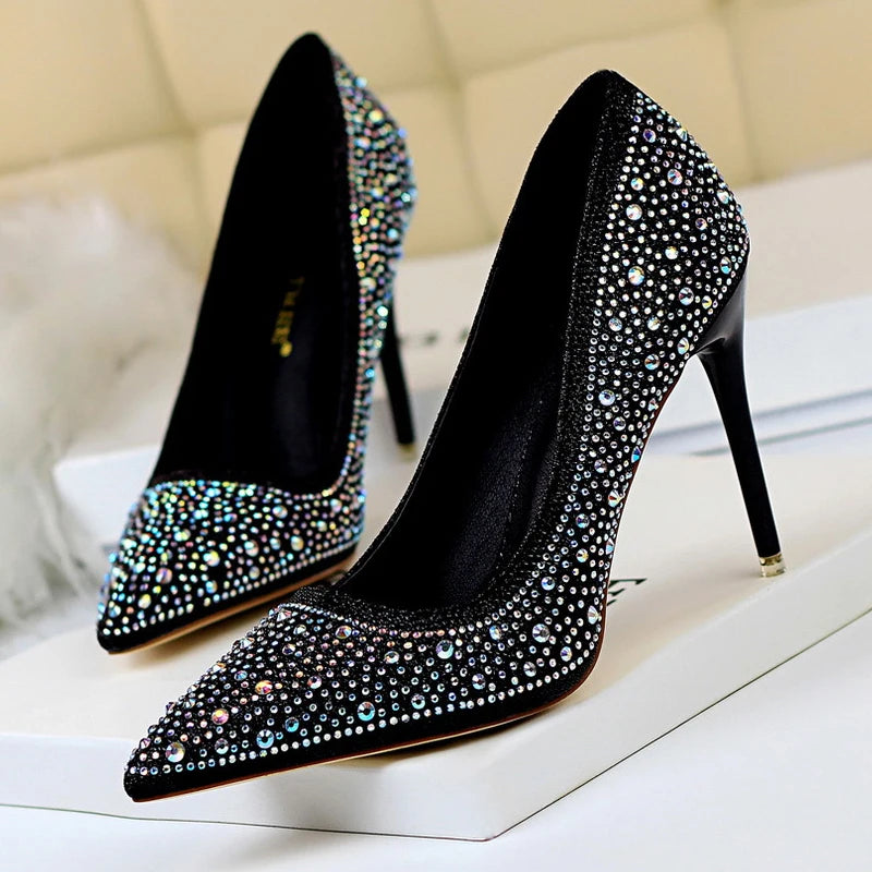 Rhinestone High Heel Wedding Pumps - 10 cm Heel