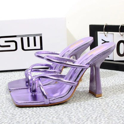 Summer square toe stiletto sandals slippers with a graceful design, featuring a 10cm heel height.