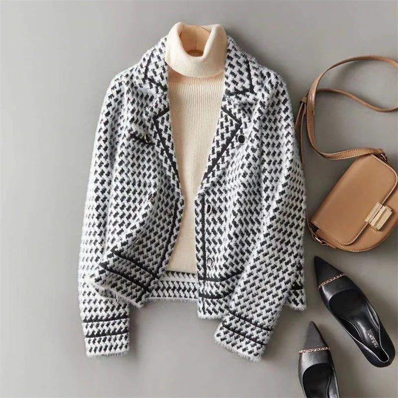 | Houndstooth Knit Jacket