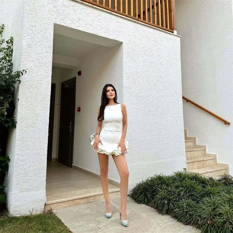 Puffy Hem Sleeveless Backless Mini Prom Dress