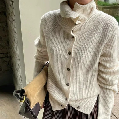 Turtleneck Thick Wool Knit Cardigan