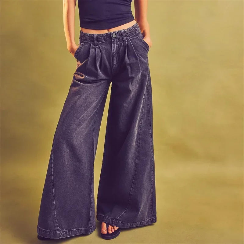 | Pleated Wide-Leg Jeans