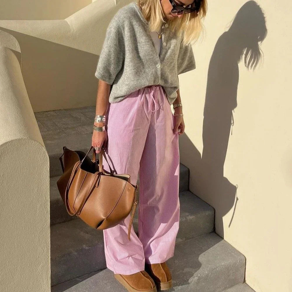 Loose Short Sleeve Button Round Neck Cardigan